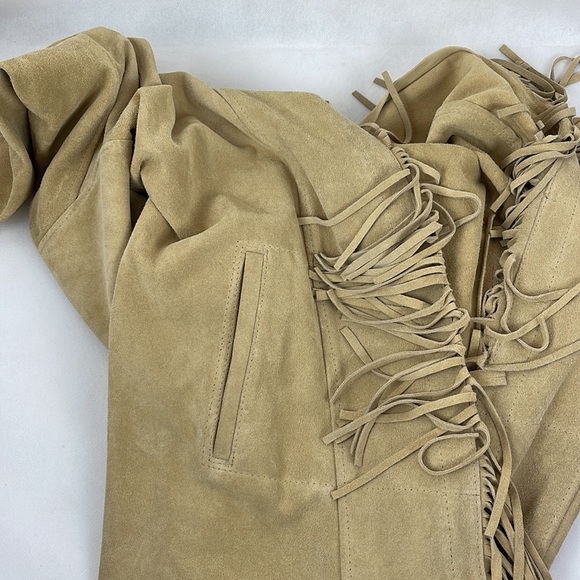 Suede Leather Fringe Open Front Coat - Picture 9 of 9